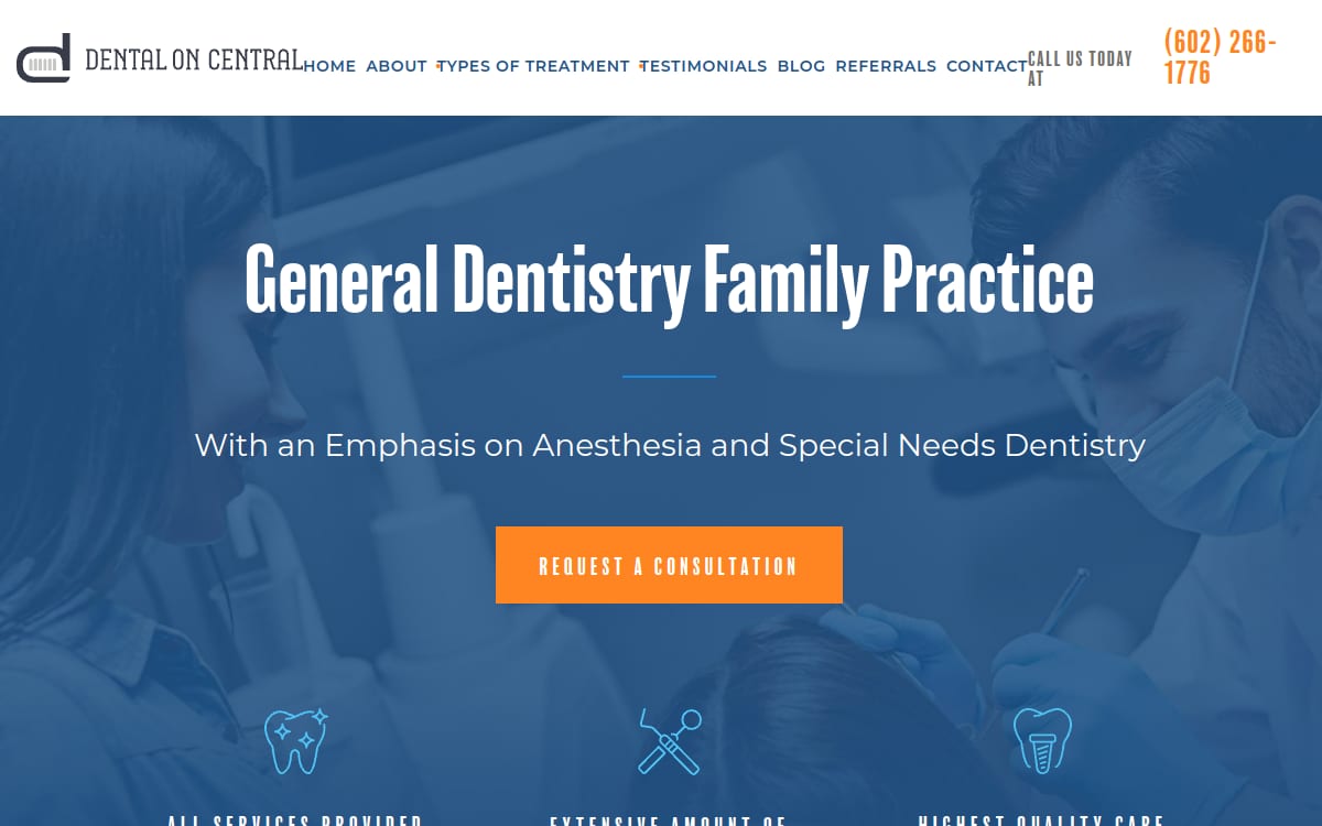 Dental on Central dentist website homepage