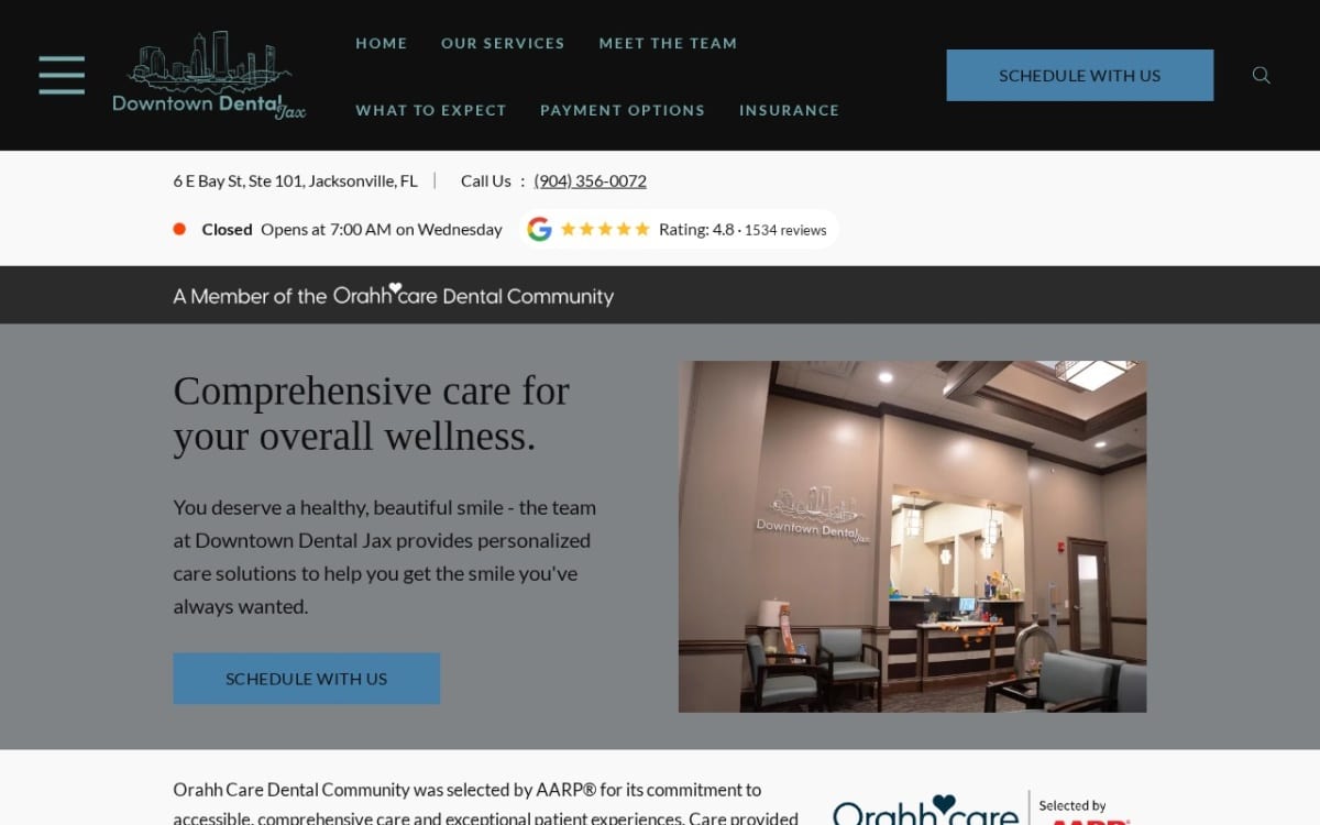 Downtown Dental Jax dentist website homepage