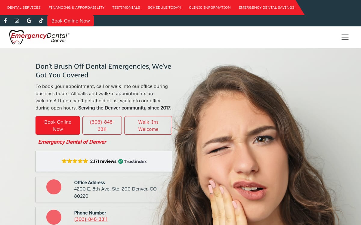 Emergency Dental of Denver dentist website homepage