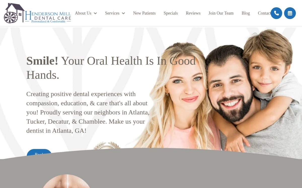 Henderson Mill Dental Care dentist website homepage