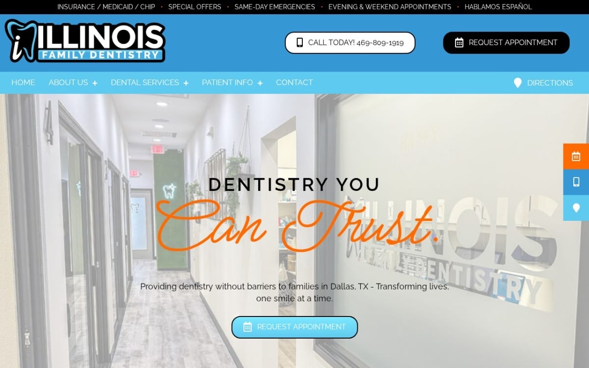 Illinois Family Dentistry dentist website homepage