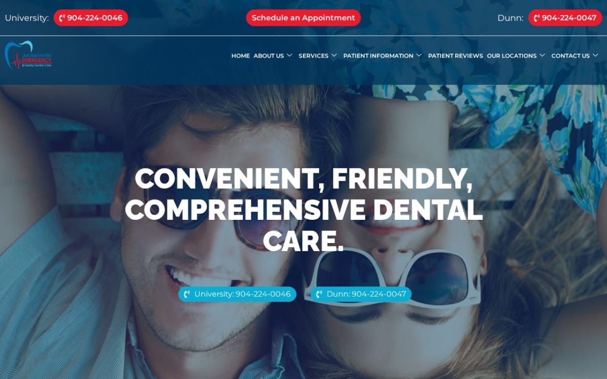 Jacksonville Emergency & Family Dental Care dentist website homepage