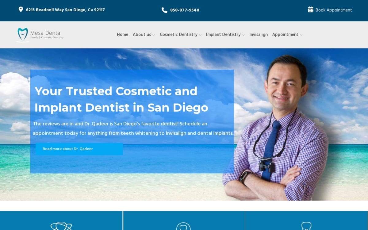 Mesa Dental dentist website homepage