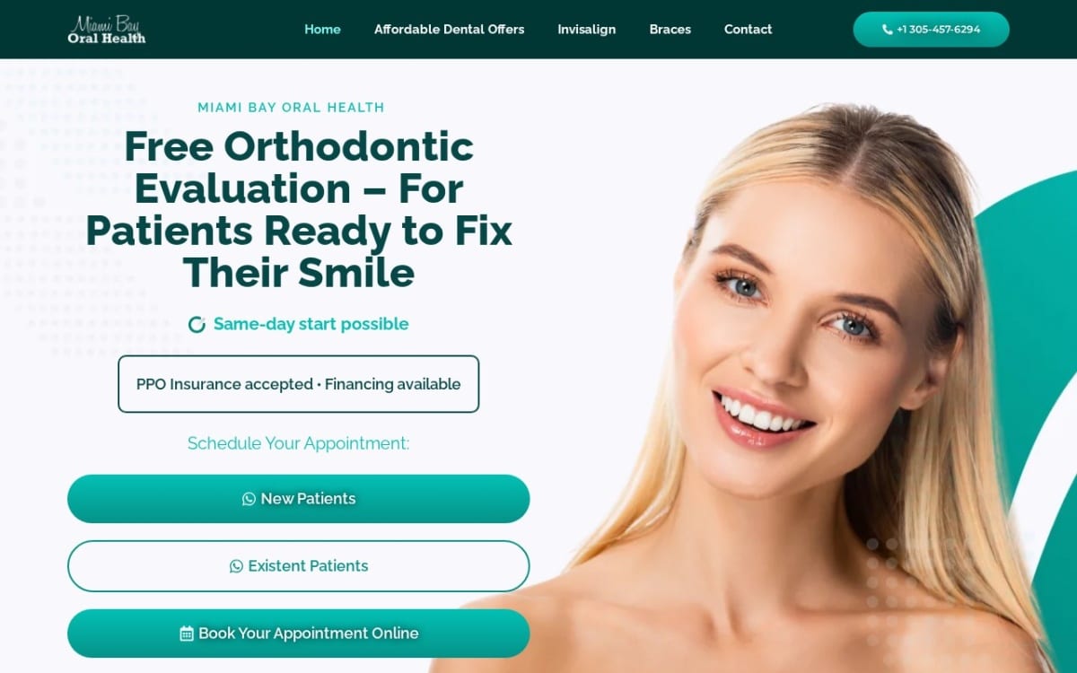 Miami Bay Oral Health dentist website homepage