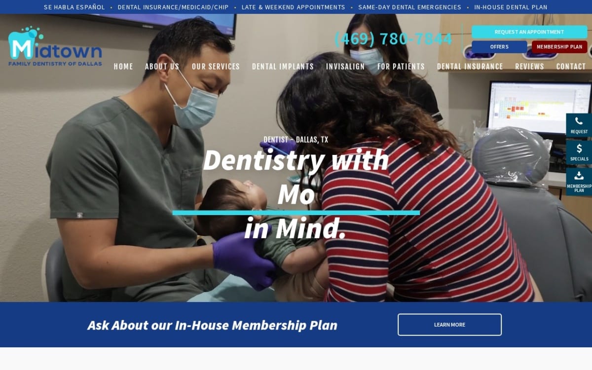 Midtown Family Dentistry dentist website homepage