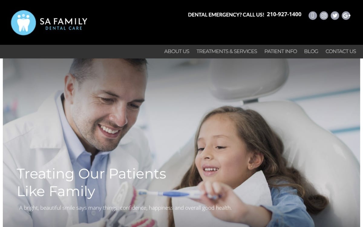 South Park Family Dental dentist website homepage