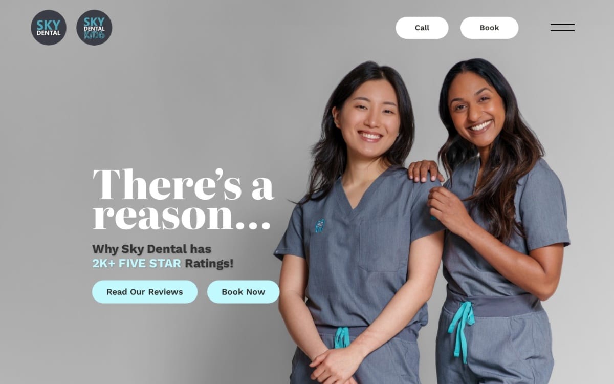 Sky Dental dentist website homepage