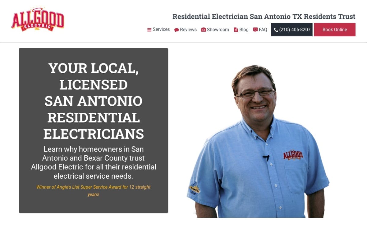 Allgood Electric electrician website homepage