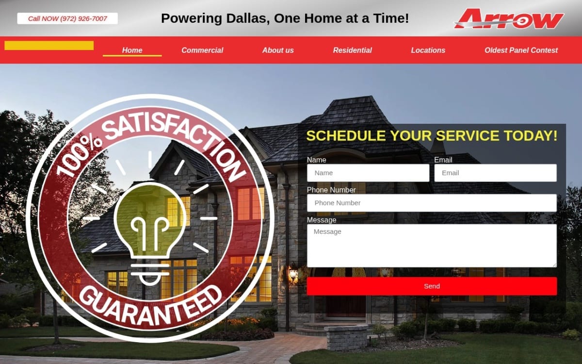 Arrow Electric electrician website homepage