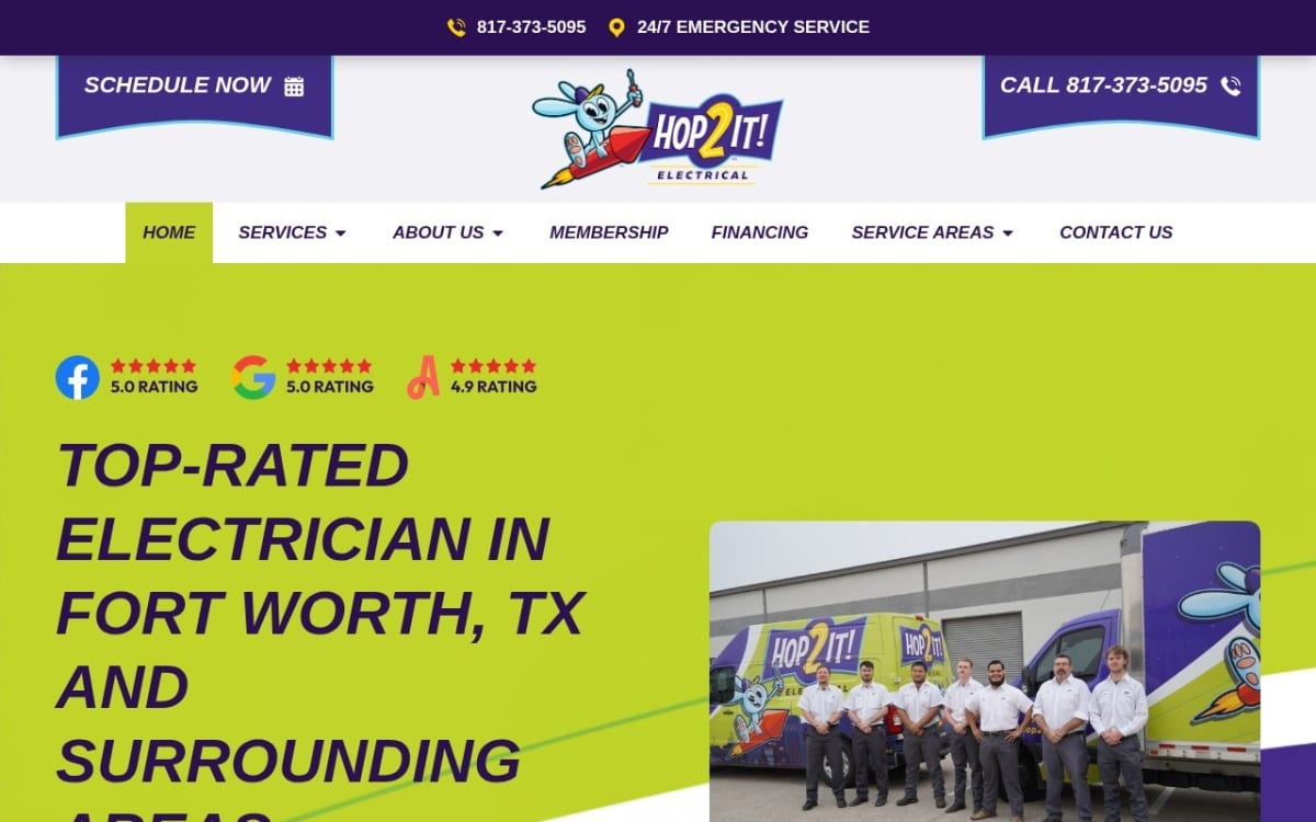 Hop2It Electrical Repair electrician website homepage