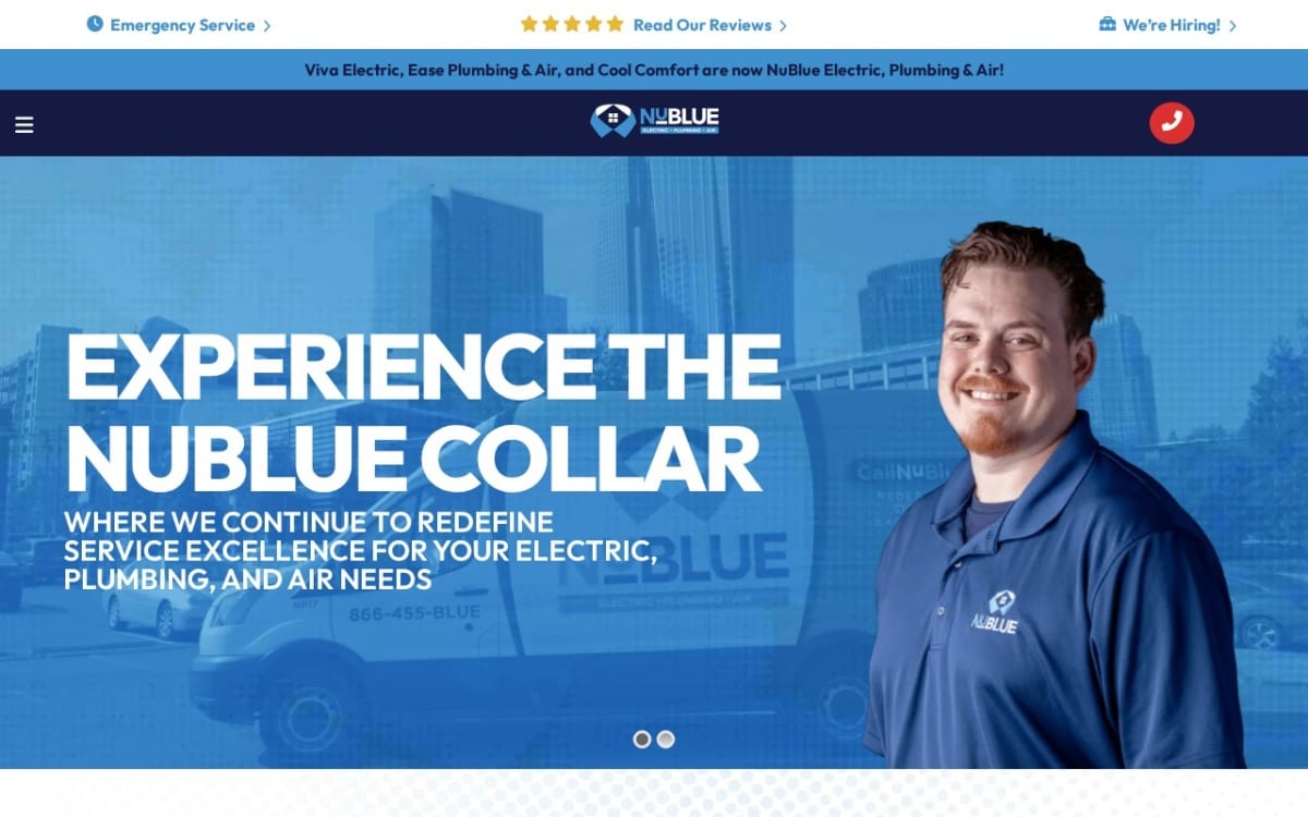 NuBlue Electric, Plumbing and Air electrician website homepage