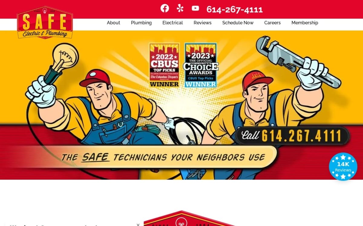 Safe Electric and Plumbing electrician website homepage