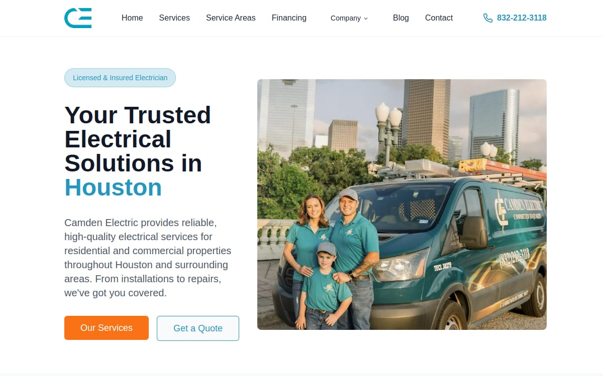 Camden Electric LLC electrician website homepage