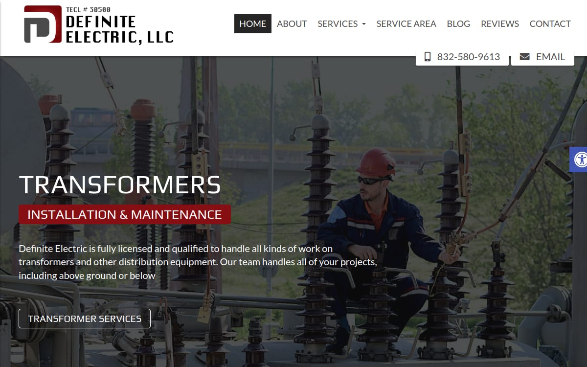 Definite Electric, LLC electrician website homepage