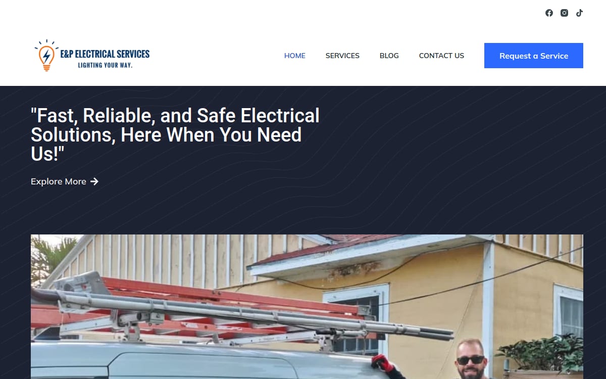 E&P Electrical Services electrician website homepage
