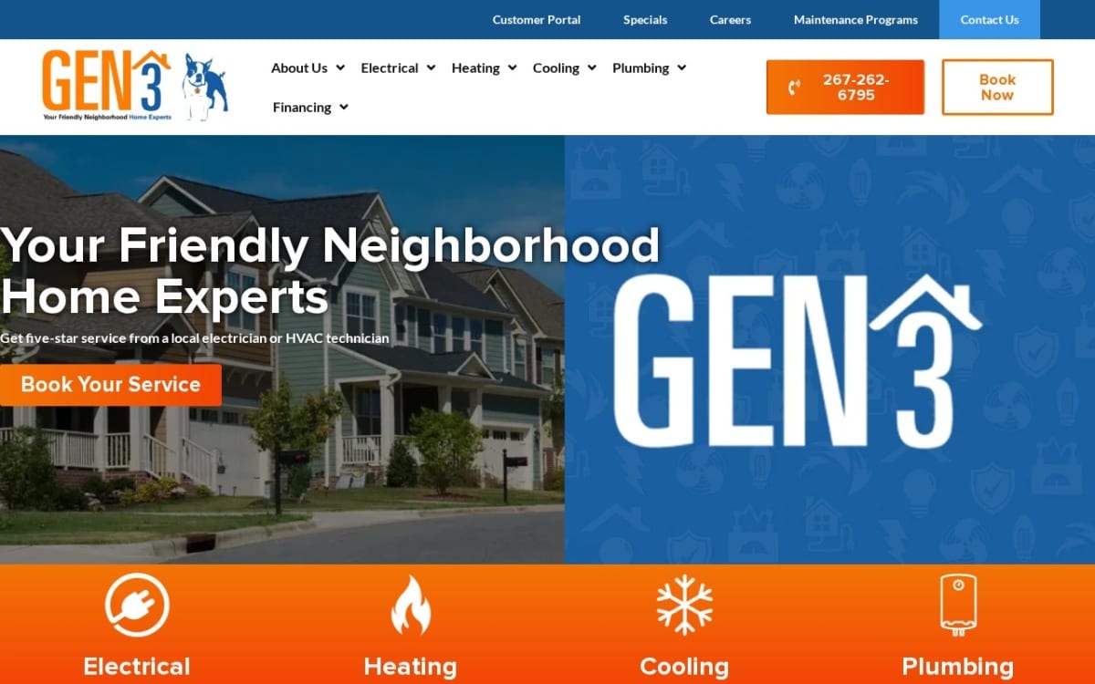 GEN3 Electric & HVAC electrician website homepage