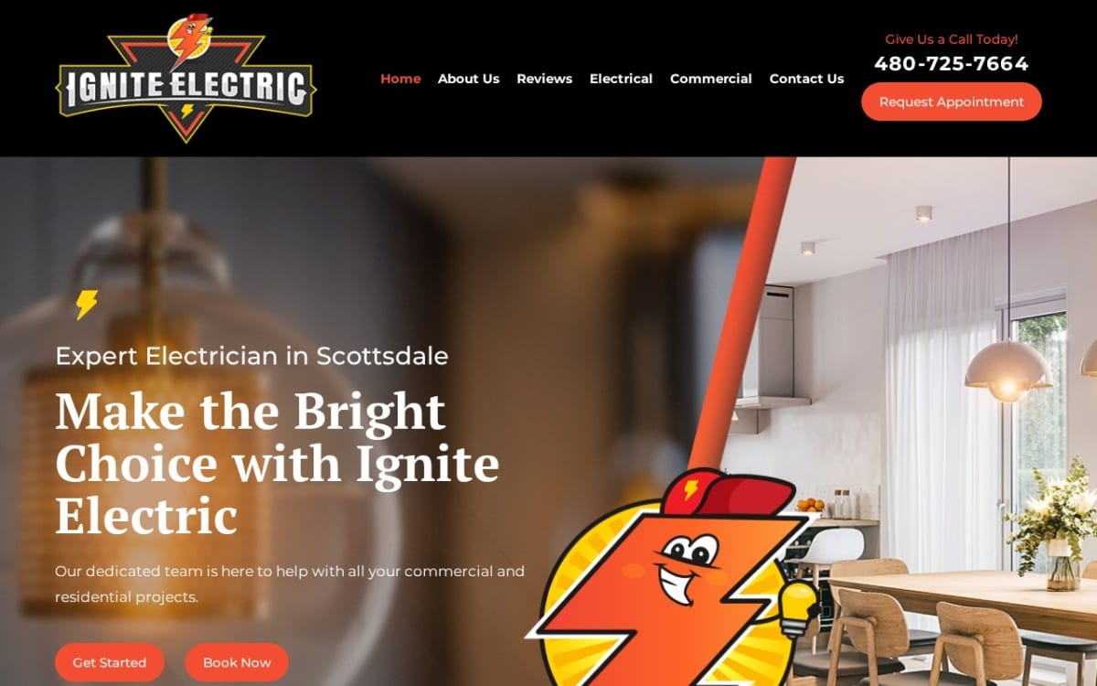 Ignite Electric LLC electrician website homepage