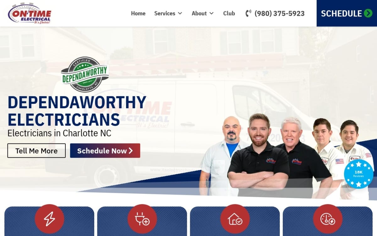 On Time Electrical electrician website homepage