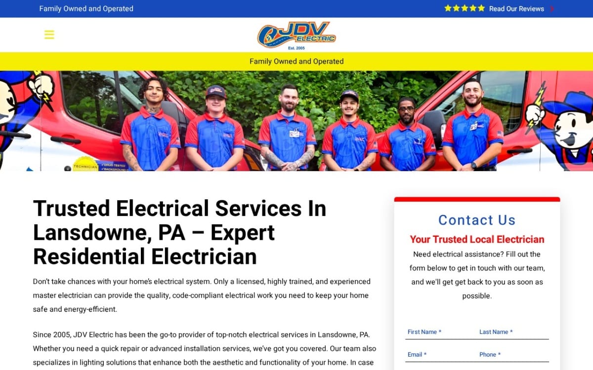 JDV Electric electrician website homepage
