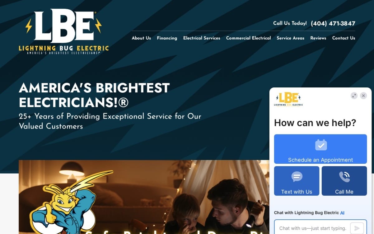 Lightning Bug Electric electrician website homepage