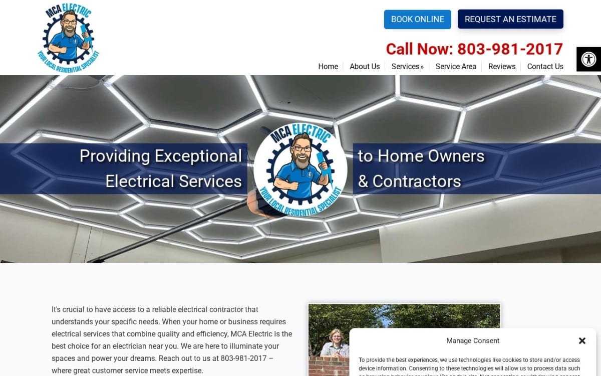 MCA Electric LLC electrician website homepage