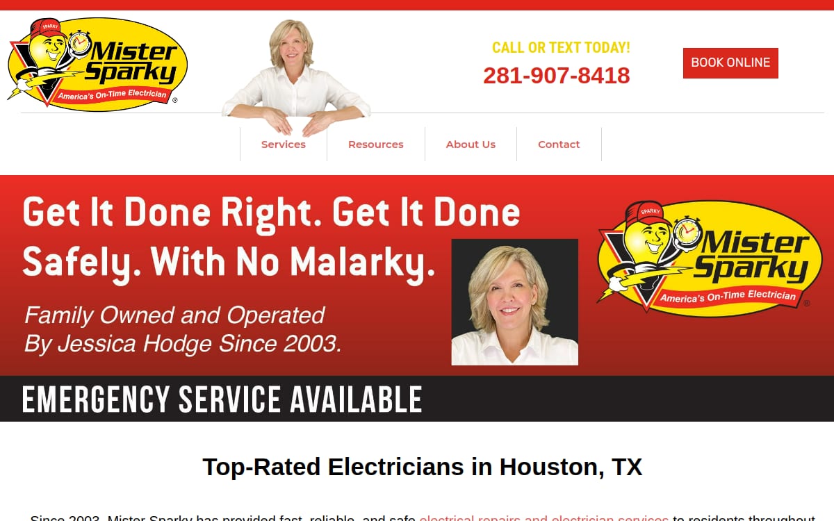 Mister Sparky Houston electrician website homepage