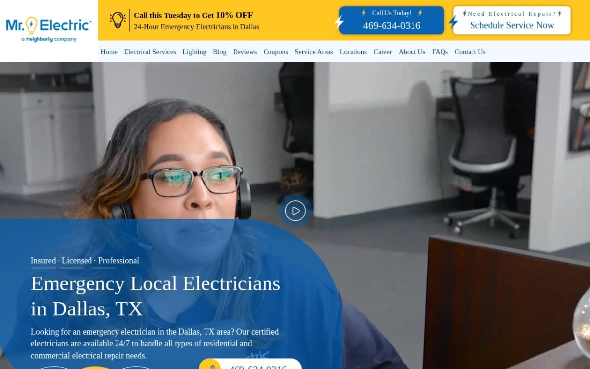 Mr. Electric of Dallas electrician website homepage