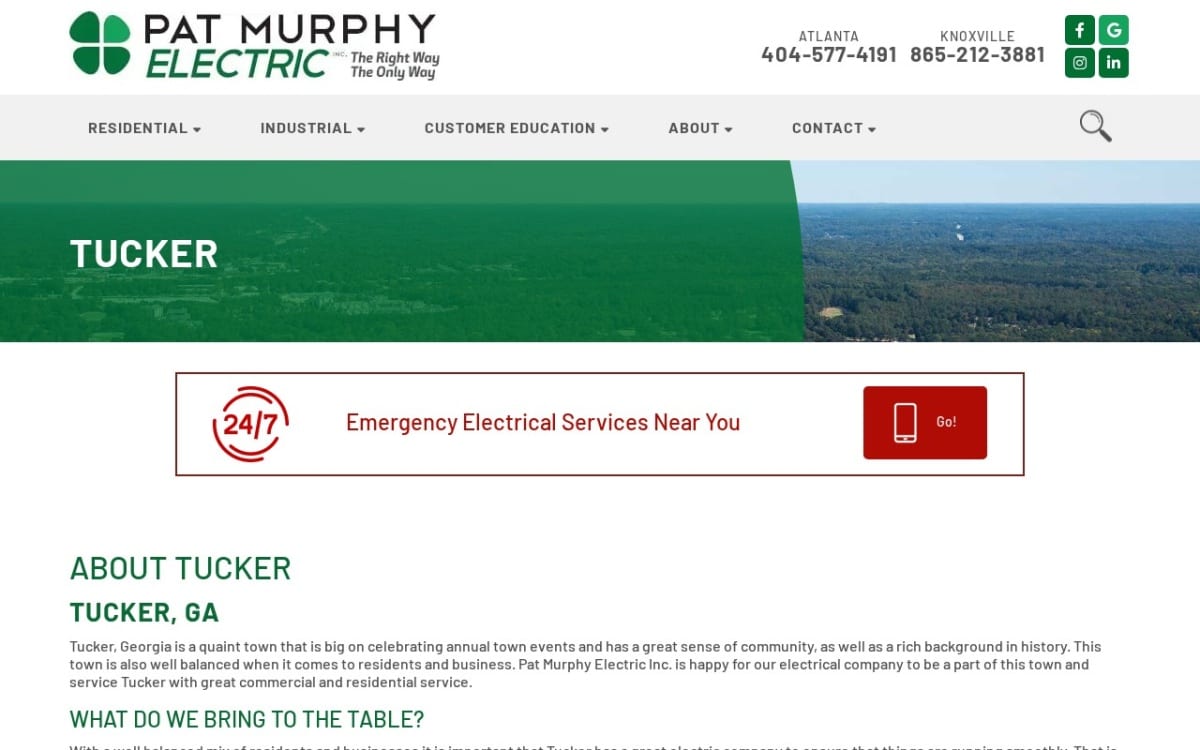 Pat Murphy Electric Inc. electrician website homepage
