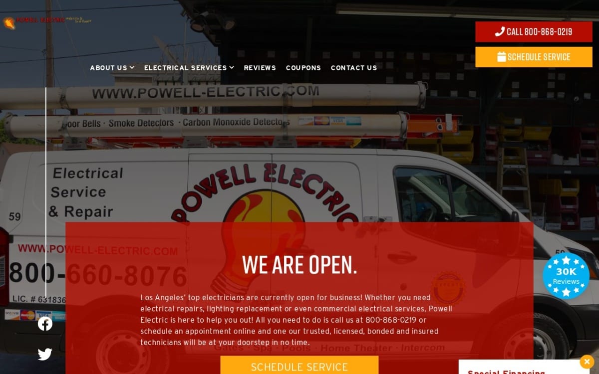 Powell Electric electrician website homepage
