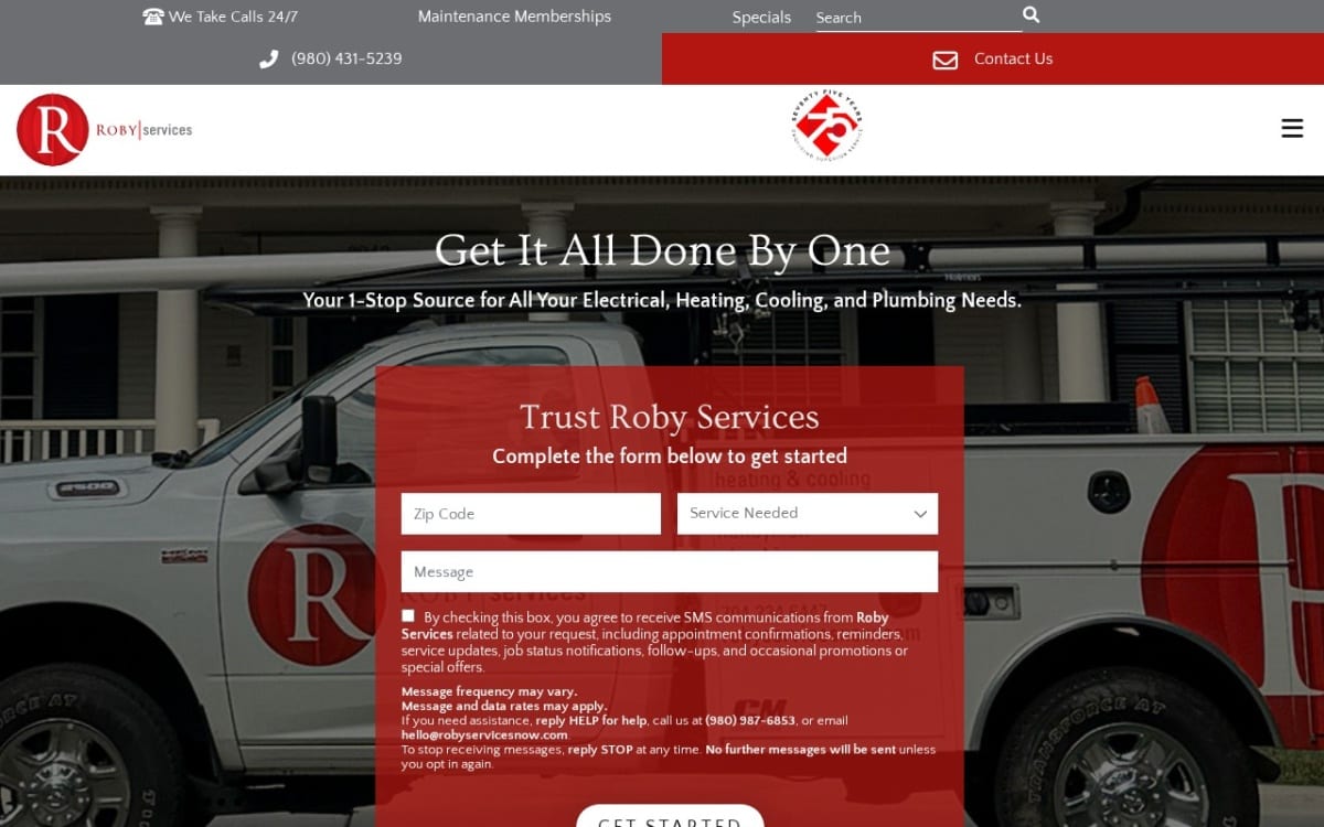 Roby Services electrician website homepage