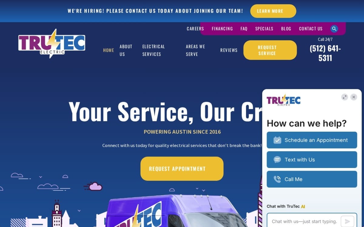 TruTec Electric electrician website homepage