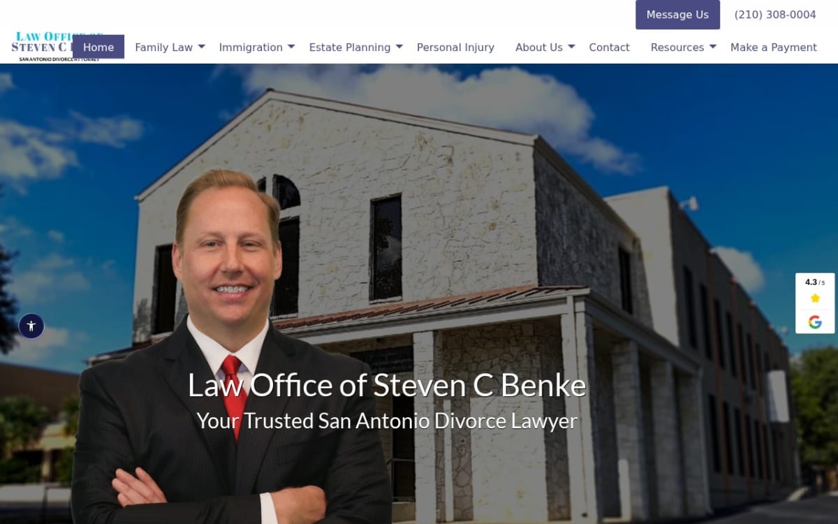 Law Office of Steven C Benke family lawyer website homepage