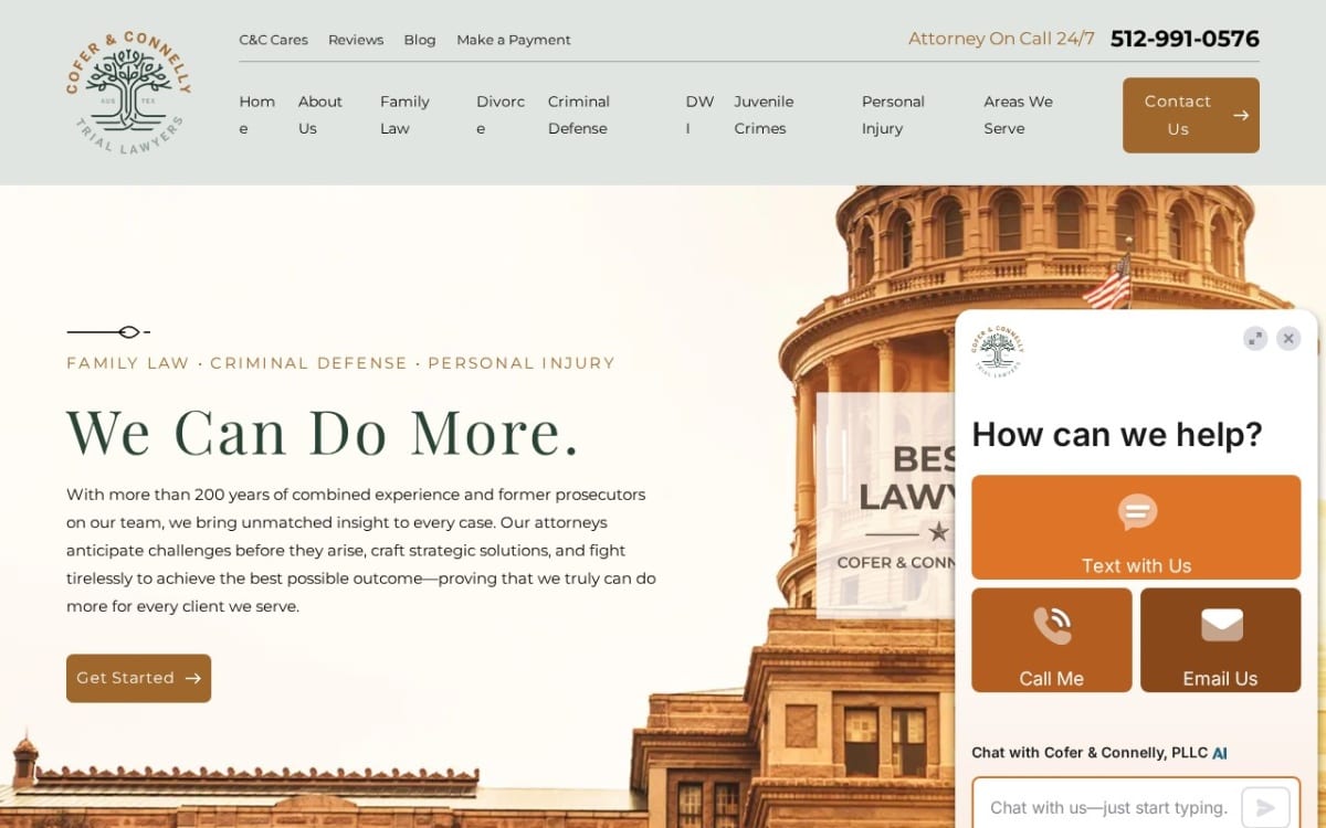 Cofer & Connelly family lawyer website homepage
