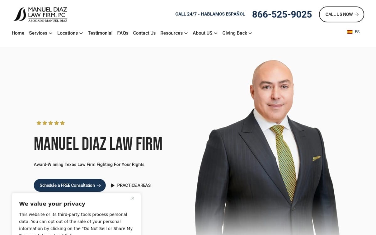 Manuel Diaz Law Firm, PC family lawyer website homepage