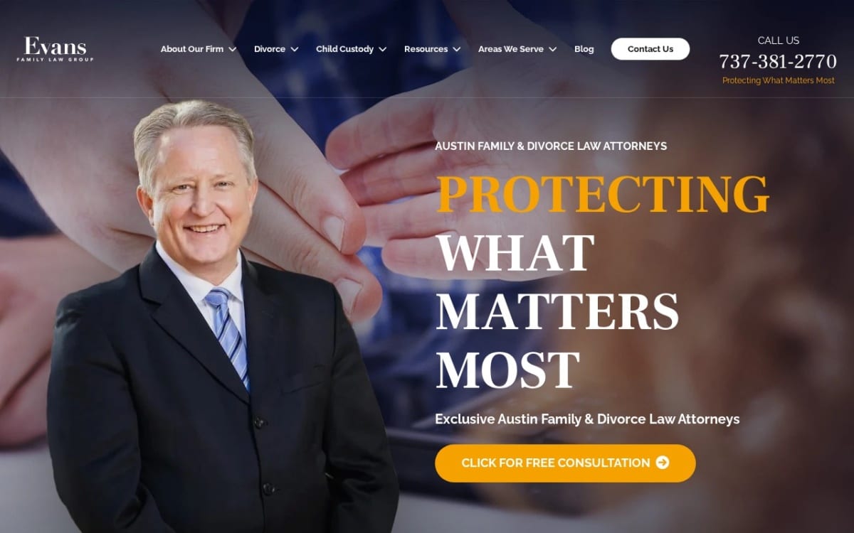 Evans Family Law Group family lawyer website homepage