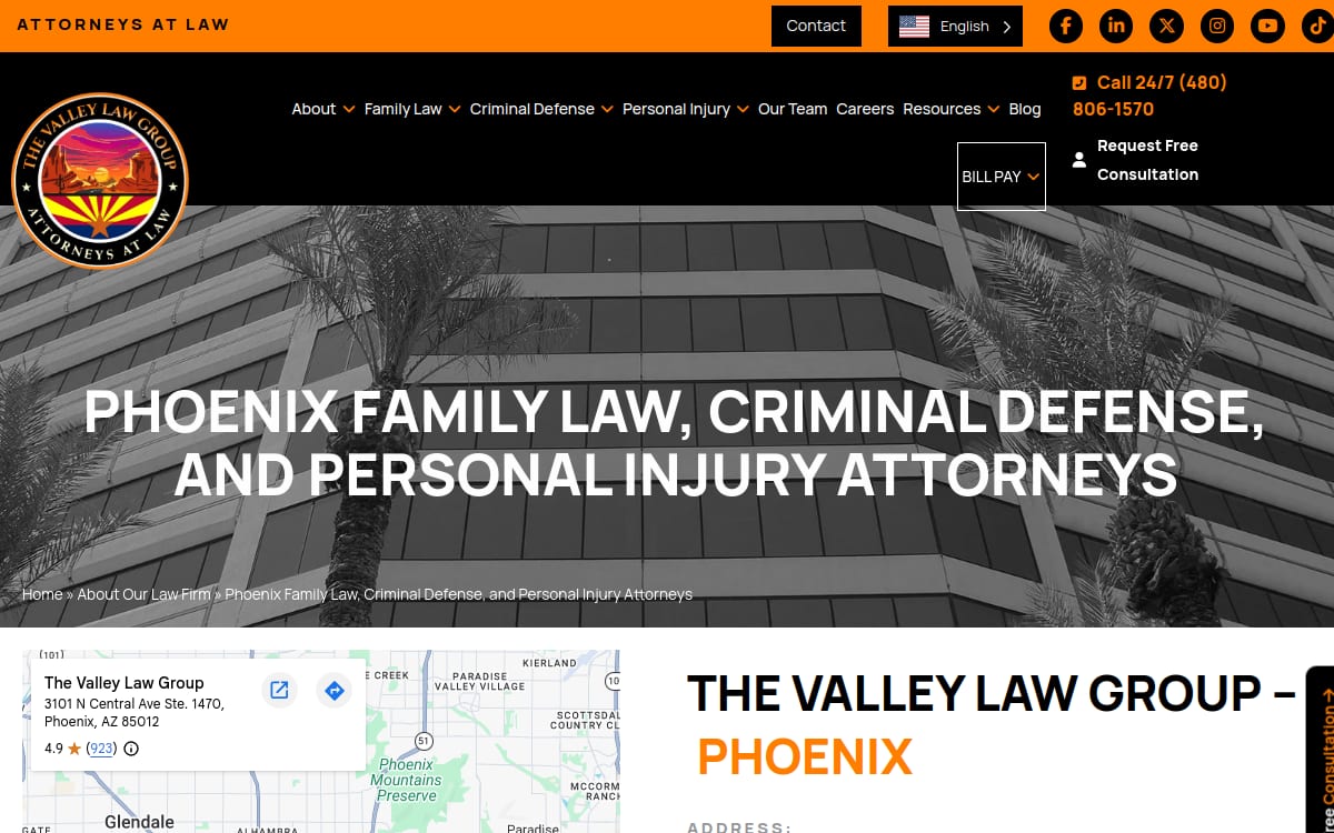 The Valley Law Group family lawyer website homepage
