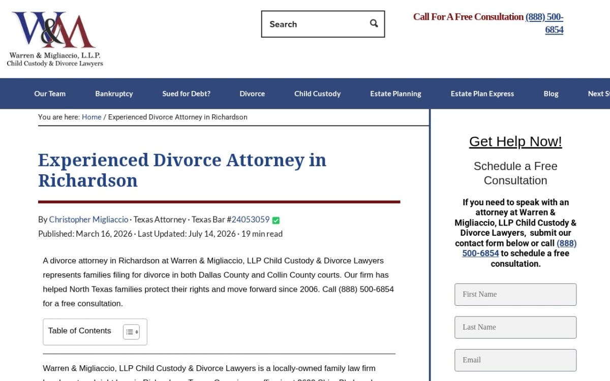 Warren & Migliaccio, L.L.P. Attorneys at Law family lawyer website homepage
