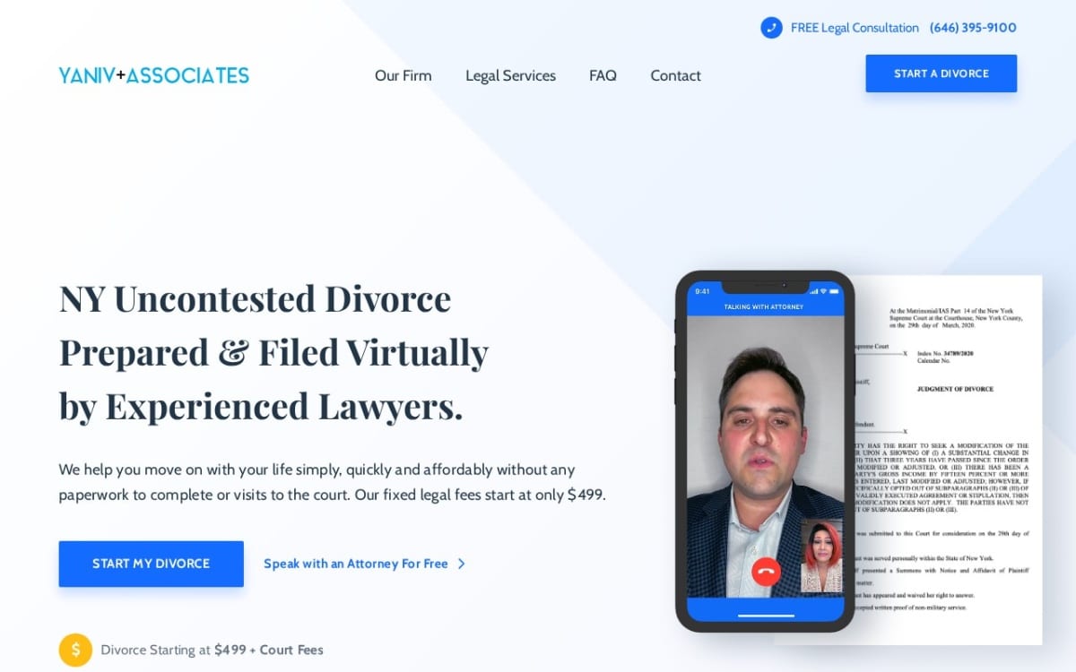 Yaniv & Associates, PC family lawyer website homepage
