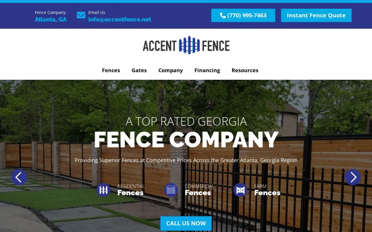 Accent Fence fence company website homepage