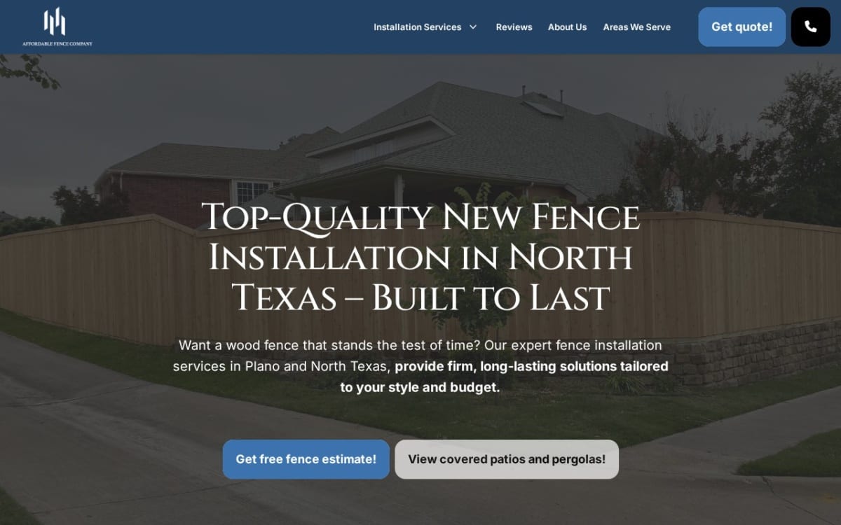 Affordable Fence Company fence company website homepage