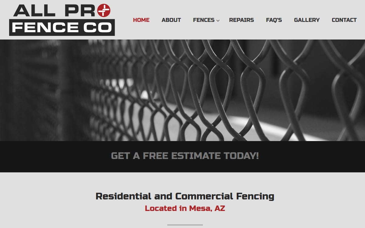 All-Pro Fence fence company website homepage