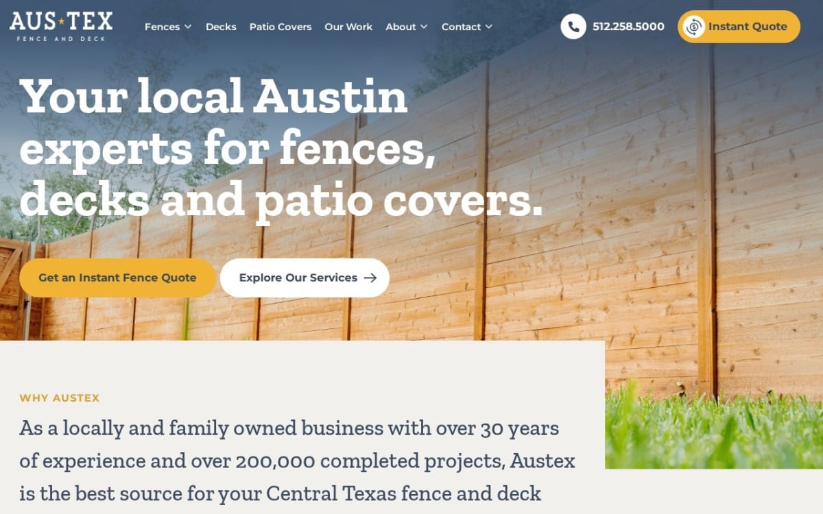 Austex Fence & Deck fence company website homepage