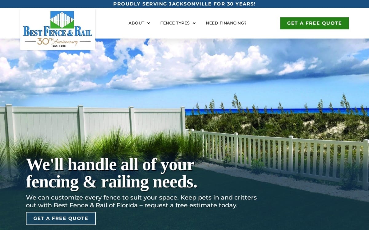Best Fence and Rail of Florida fence company website homepage