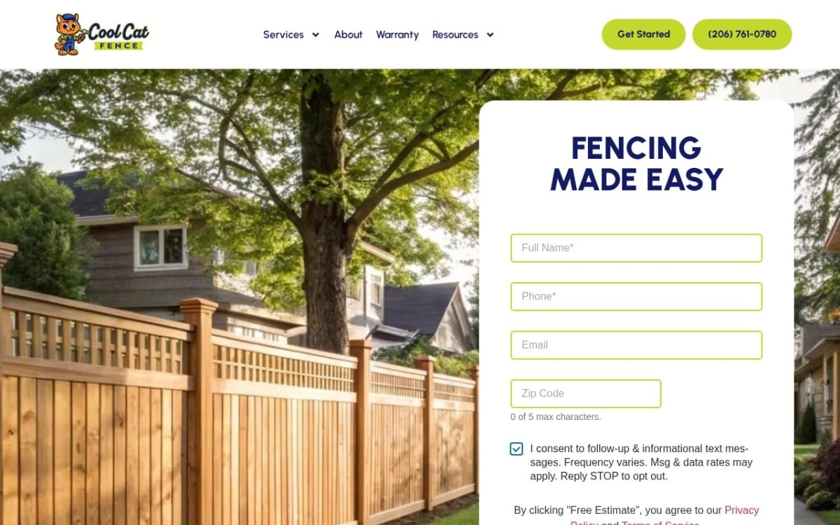 Cool Cat Fence fence company website homepage