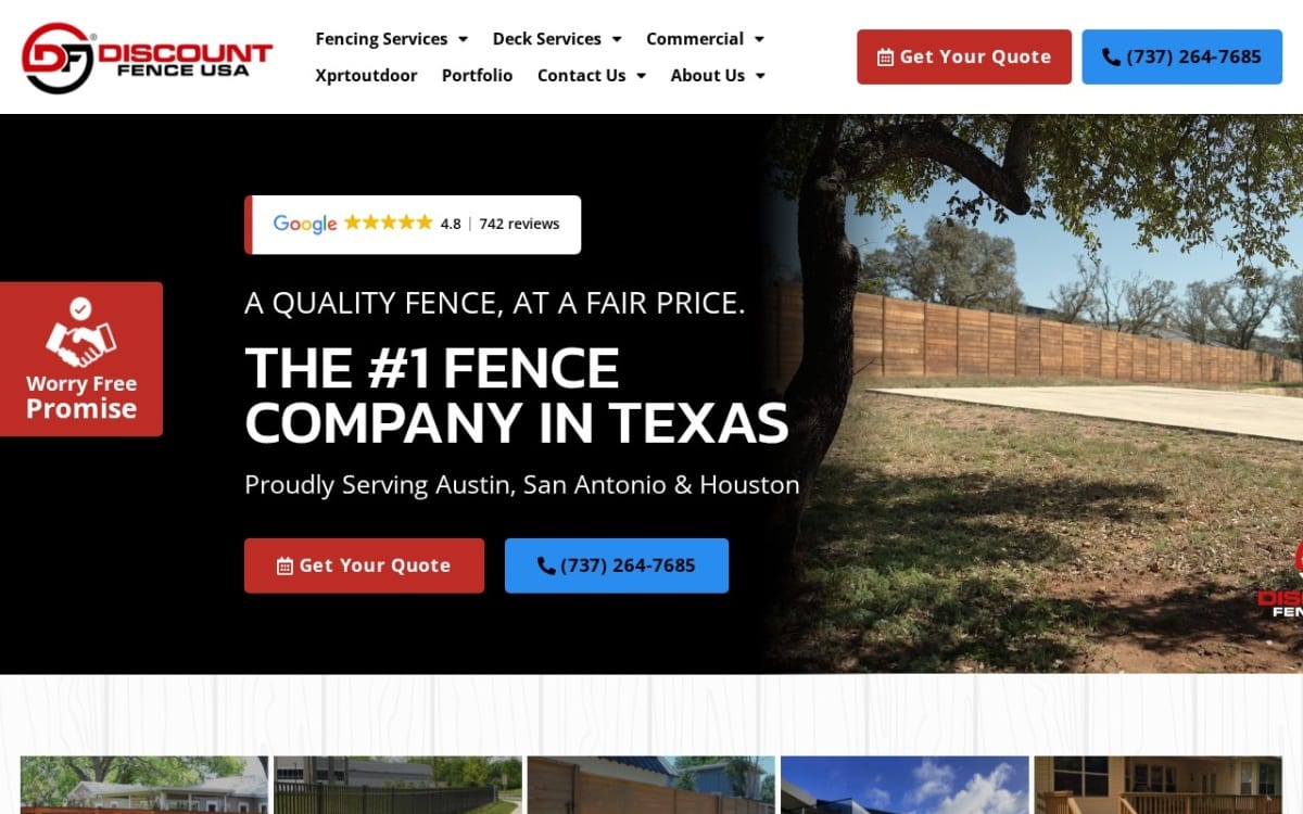 Discount Fence USA fence company website homepage