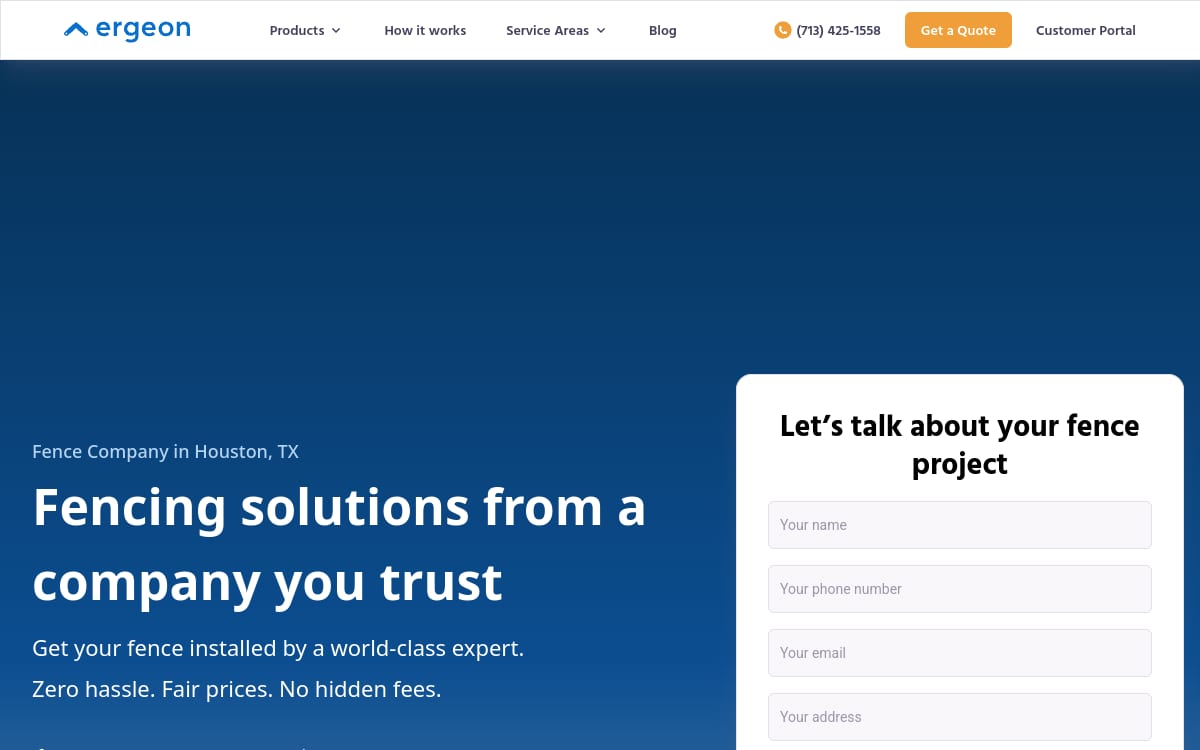 Ergeon fence company website homepage
