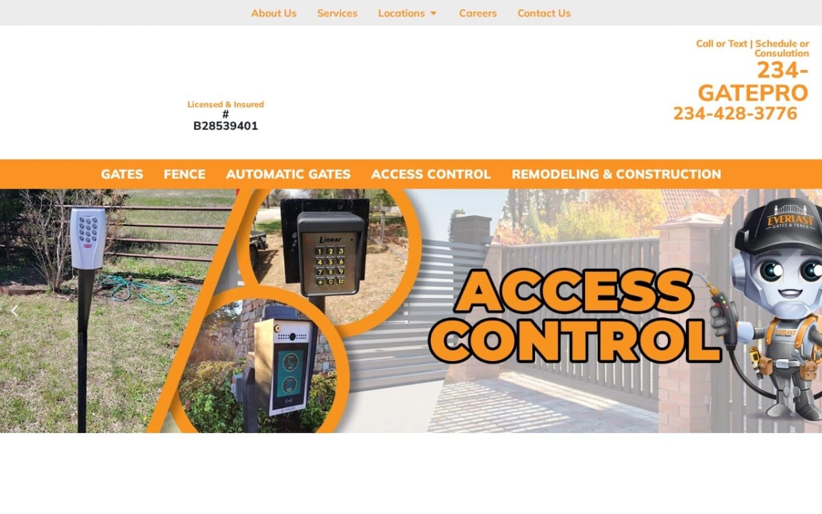 Everlast Gates & Fence fence company website homepage