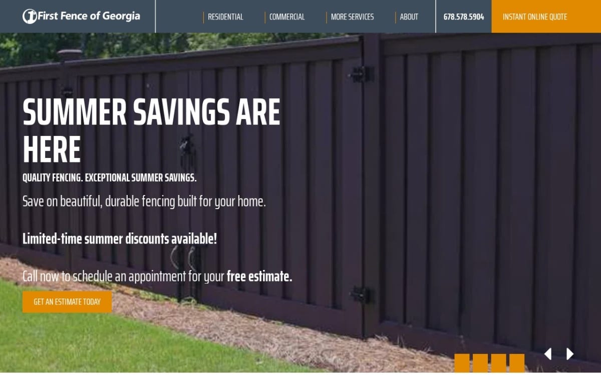 First Fence of Georgia fence company website homepage