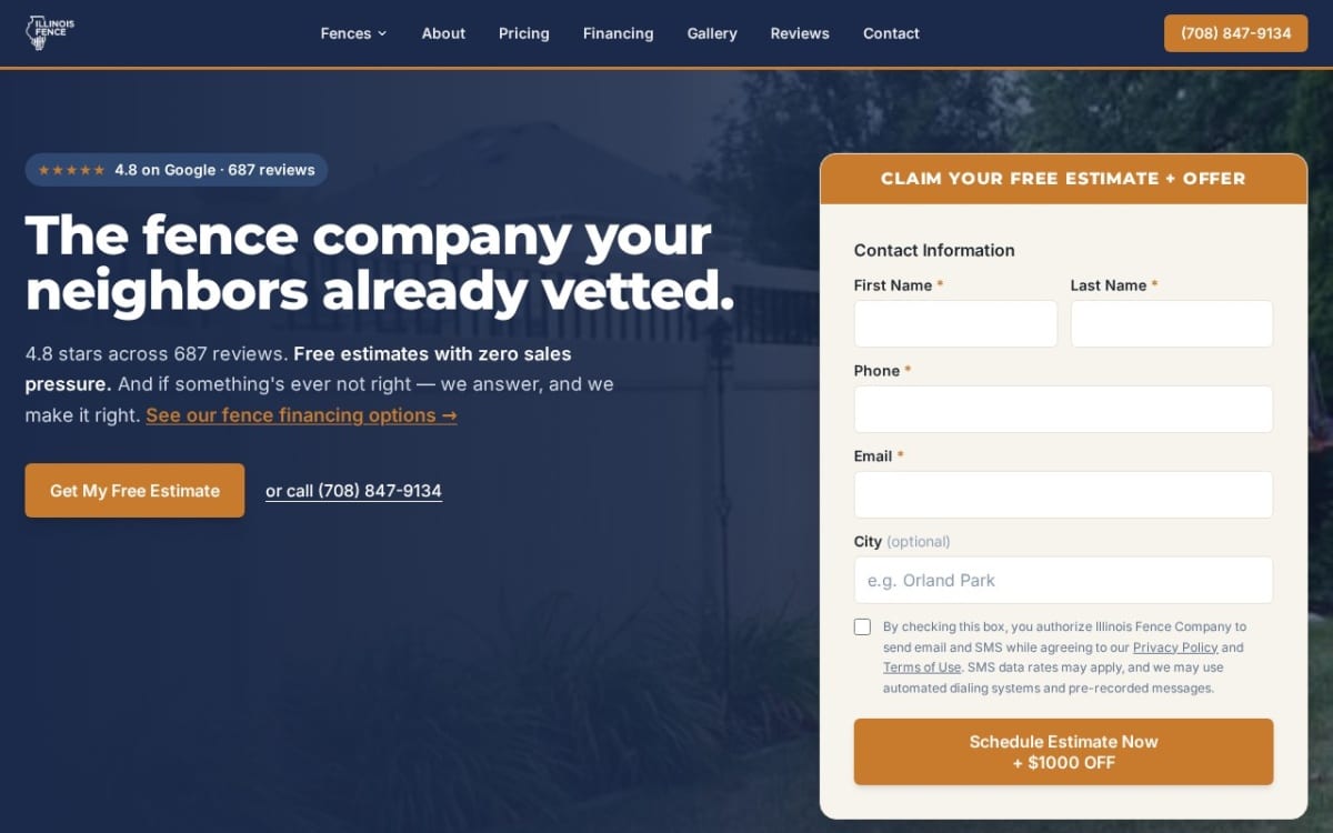 Illinois Fence Company fence company website homepage