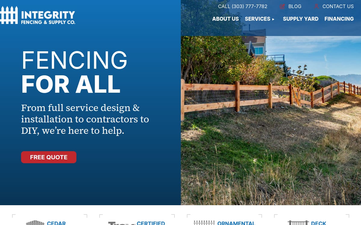 Integrity Fencing Co. fence company website homepage